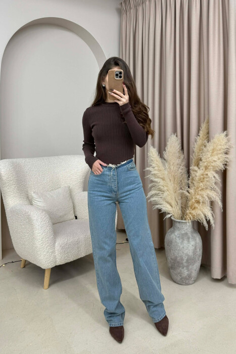 WAIST DETAIL ONE COLOR WOMEN JEANS BLUE/BLU - 1