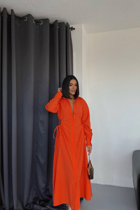 WAIST SHOWING WOMAN DRESS ORANGE/PORTOKALLI - KLAUDIO FASHION