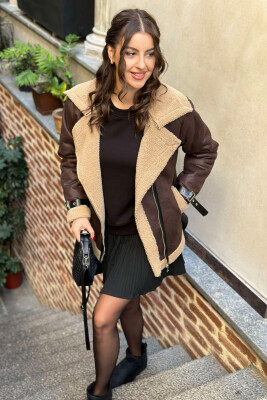 WARM BELTED WOMEN JACKET BROWN/KAFE 