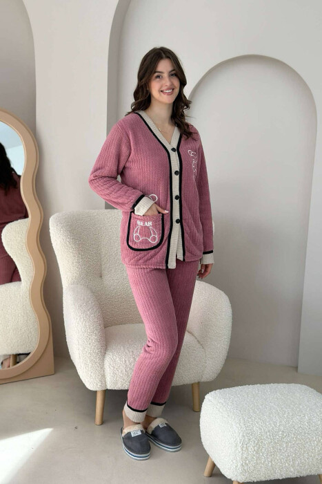 WARM WOMEN PYJAMAS WITH BEAR LOGO IN POWDER COLOR - 1