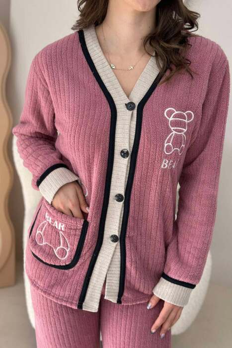 WARM WOMEN PYJAMAS WITH BEAR LOGO IN POWDER COLOR - 2