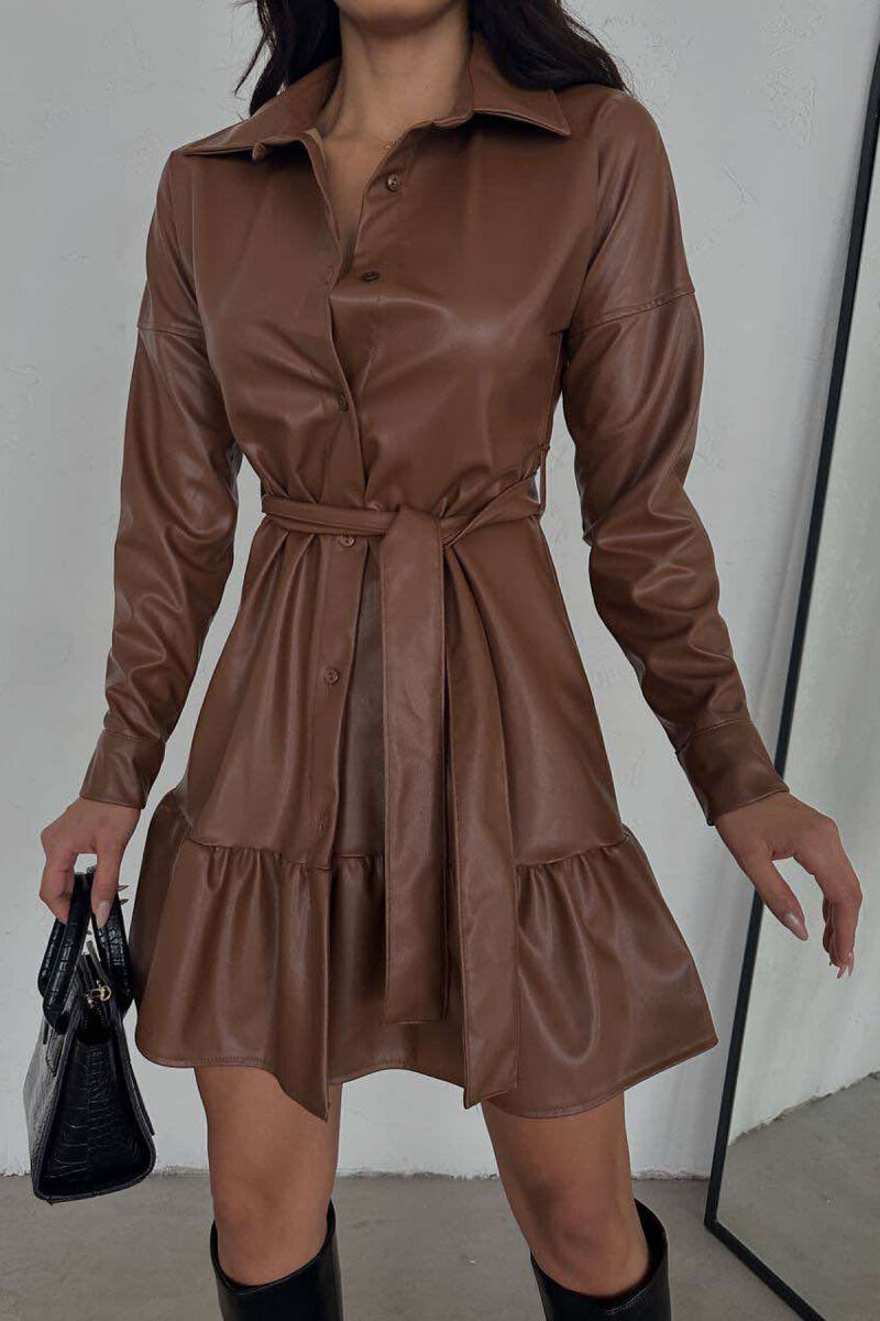 WAVING LEATHER WOMAN DRESS BROWN/KAFE - 2