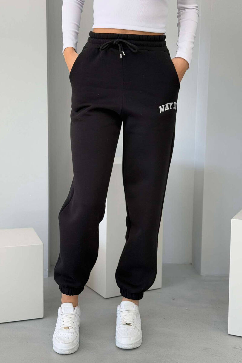 WAY UP WRITTING FLUFFY WOMEN JOGGERS BLACK/ E ZEZE - 1