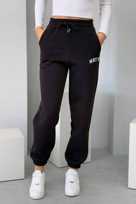 WAY UP WRITTING FLUFFY WOMEN JOGGERS BLACK/ E ZEZE 