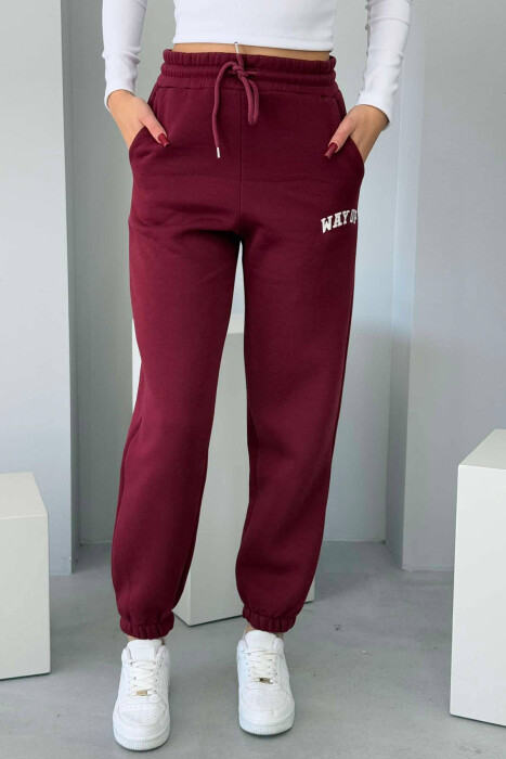 WAY UP WRITTING FLUFFY WOMEN JOGGERS BURGUNDY/VISHNJE 