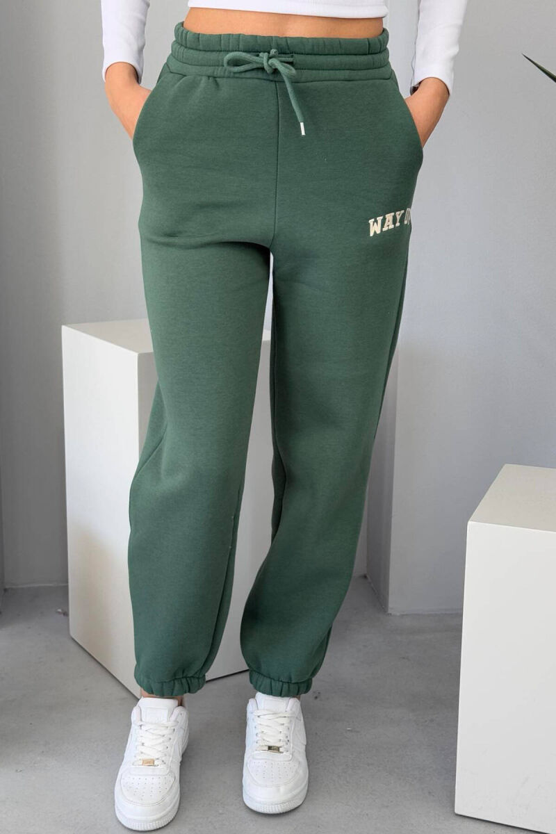 WAY UP WRITTING FLUFFY WOMEN JOGGERS GREEN/JESHILE - 1