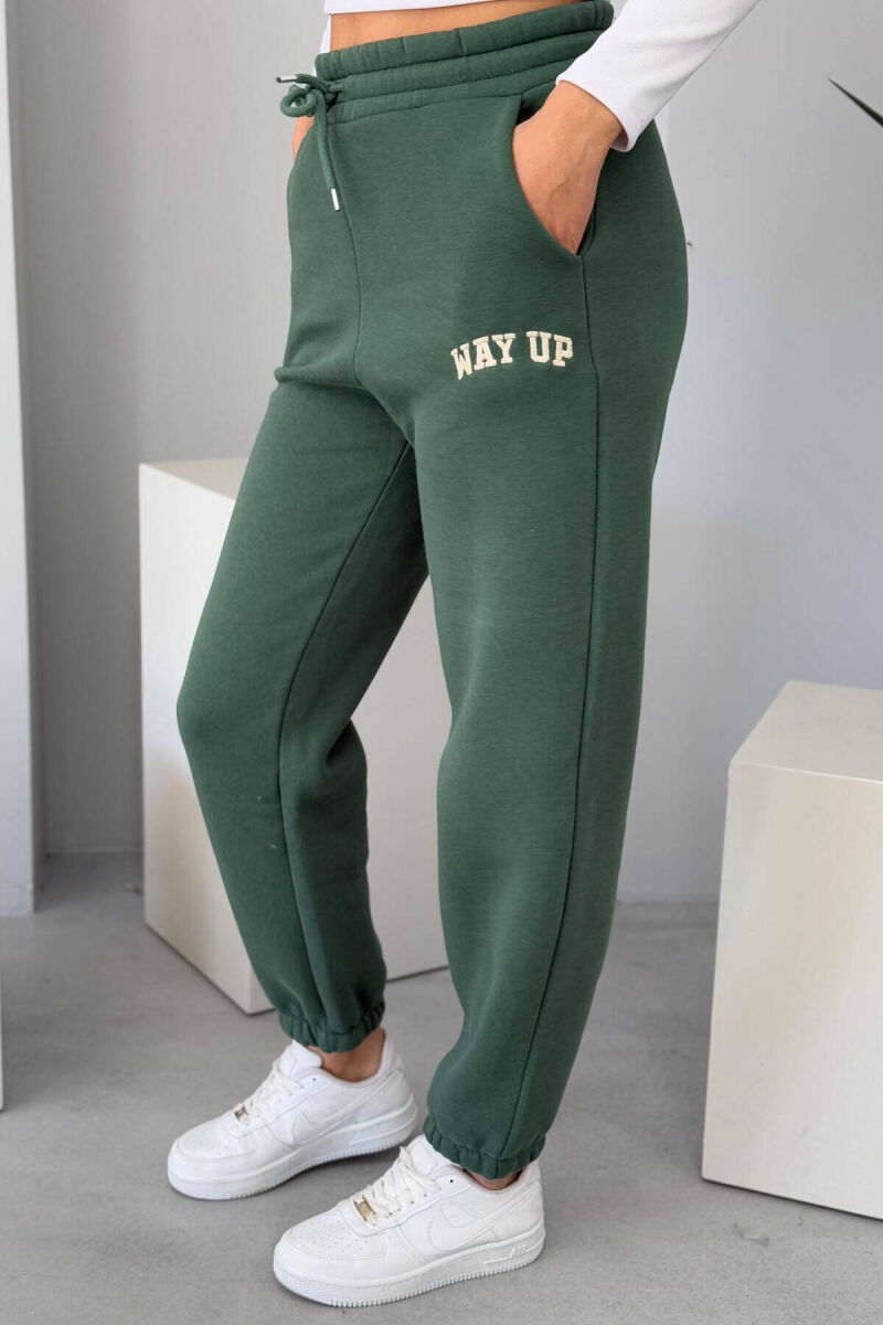 WAY UP WRITTING FLUFFY WOMEN JOGGERS GREEN/JESHILE - 2