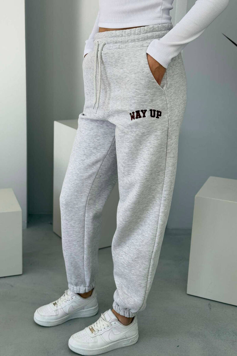 WAY UP WRITTING FLUFFY WOMEN JOGGERS LIGHT GREY/GZ - 5