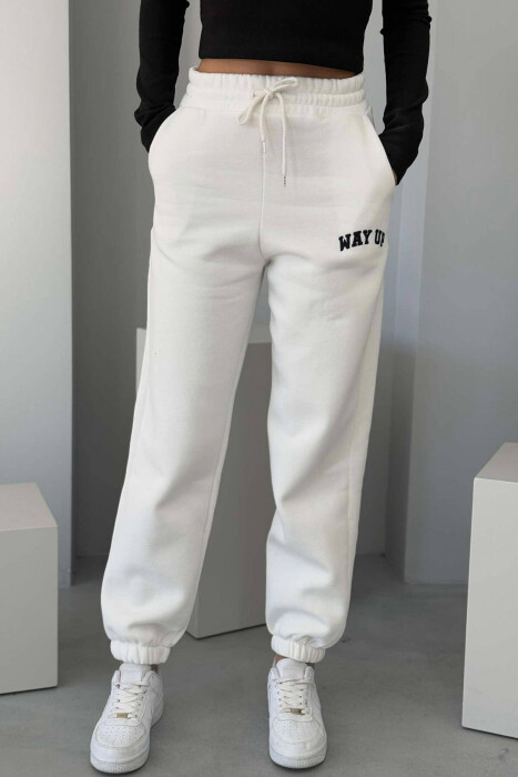 WAY UP WRITTING FLUFFY WOMEN JOGGERS WHITE-E BARDHE - 1