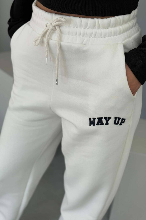 WAY UP WRITTING FLUFFY WOMEN JOGGERS WHITE-E BARDHE - 2