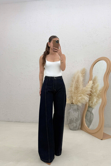 WIDE LEG BELT DETAIL WOMAN JEANS DARK BLUE/BEE - 2