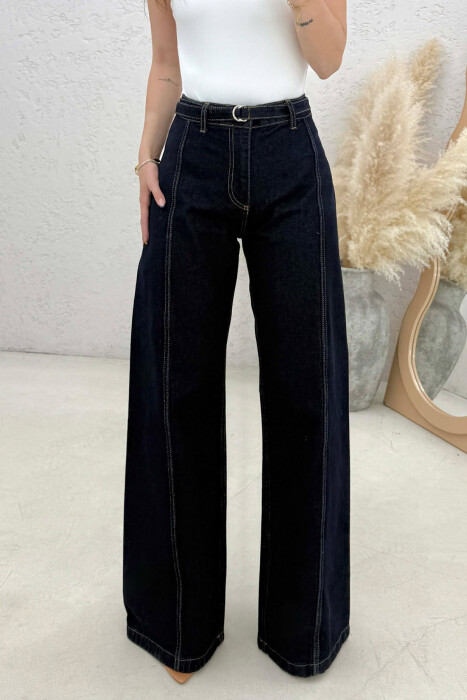 WIDE LEG BELT DETAIL WOMAN JEANS DARK BLUE/BEE - 3