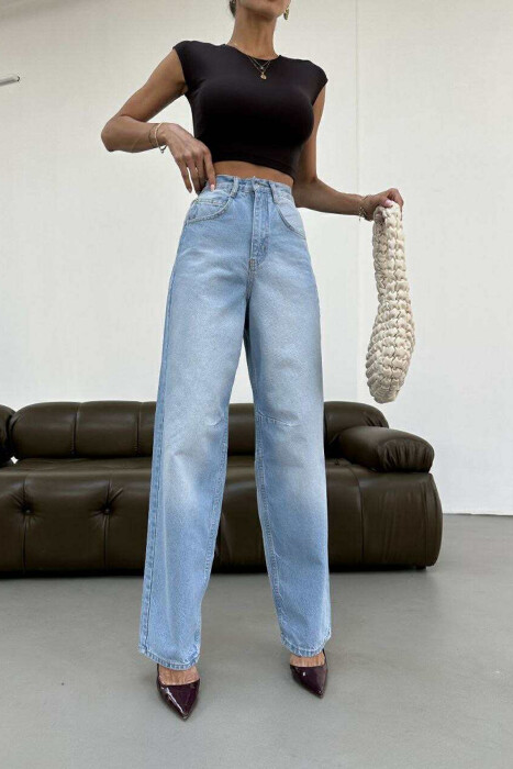 WIDE LEG BELTED WOMEN JEANS BEAUBLUE/BBL 