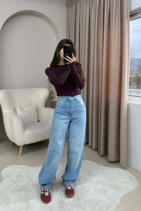 WIDE LEG BELTED WOMEN JEANS BEAUBLUE/BBL - 2