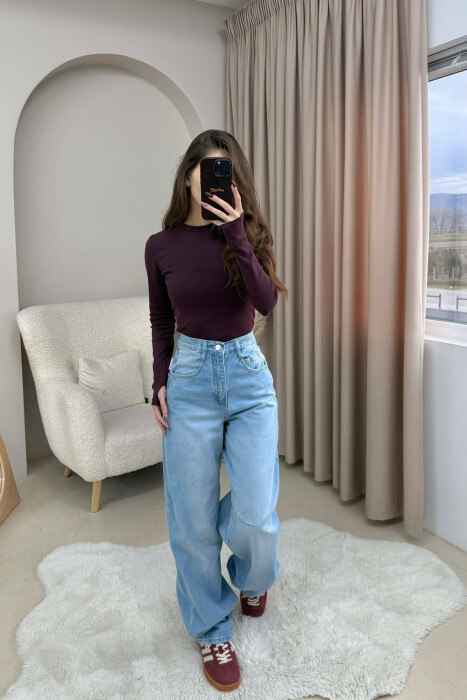 WIDE LEG BELTED WOMEN JEANS BEAUBLUE/BBL - 5