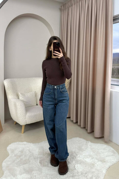 WIDE LEG BELTED WOMEN JEANS BLUE/BLU - KLAUDIO FASHION