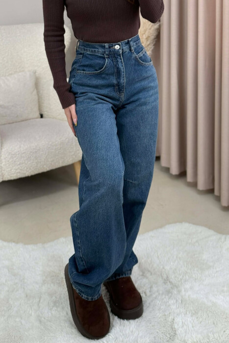 WIDE LEG BELTED WOMEN JEANS BLUE/BLU 