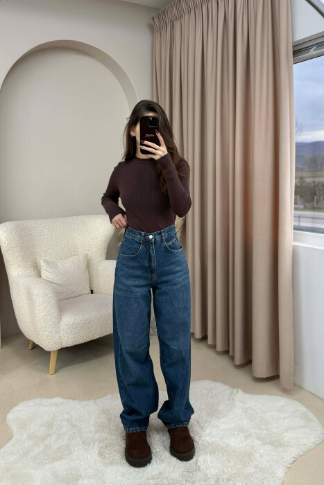 WIDE LEG BELTED WOMEN JEANS BLUE/BLU - 2