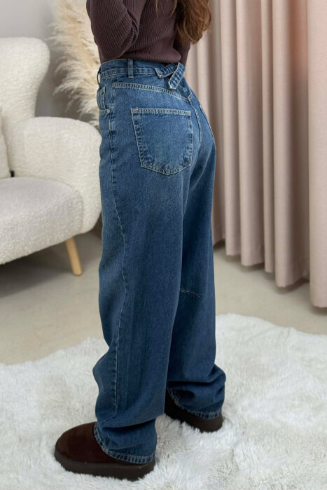 WIDE LEG BELTED WOMEN JEANS BLUE/BLU - 5