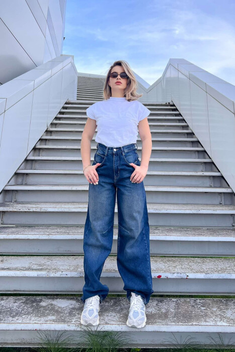 WIDE LEG BELTED WOMEN JEANS BLUE/BLU - 1