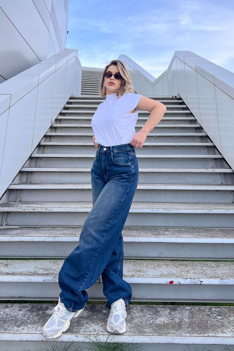 WIDE LEG BELTED WOMEN JEANS BLUE/BLU - 2