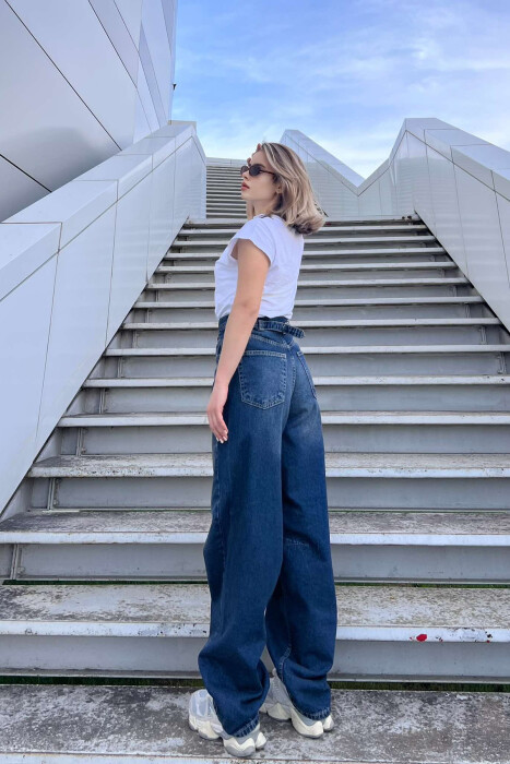 WIDE LEG BELTED WOMEN JEANS BLUE/BLU - 3