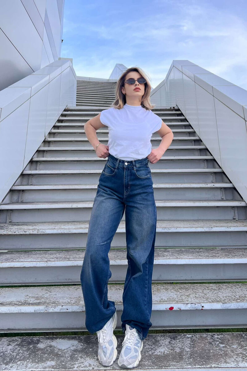 WIDE LEG BELTED WOMEN JEANS BLUE/BLU - 4