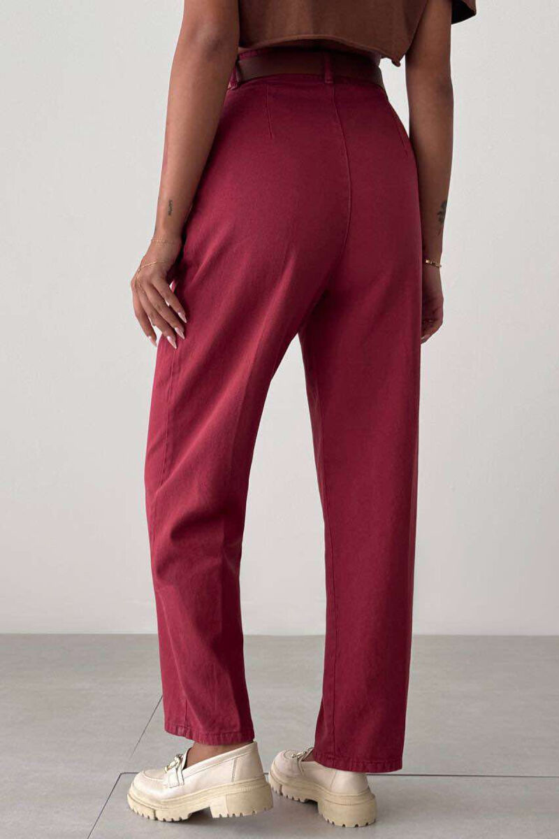 WIDE LEG BELTED WOMEN JEANS BURGUNDY/VISHNJE - 2