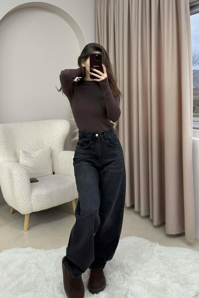 WIDE LEG BELTED WOMEN JEANS DARK GREY/GEE - 2