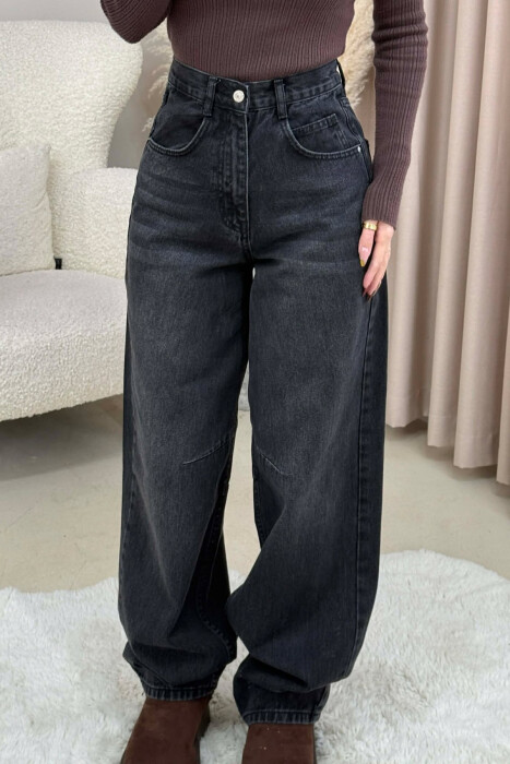 WIDE LEG BELTED WOMEN JEANS DARK GREY/GEE - 6