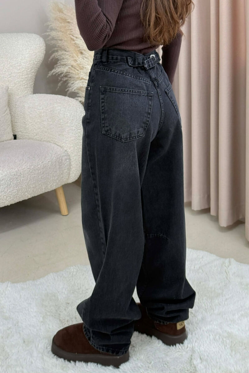 WIDE LEG BELTED WOMEN JEANS DARK GREY/GEE - 8