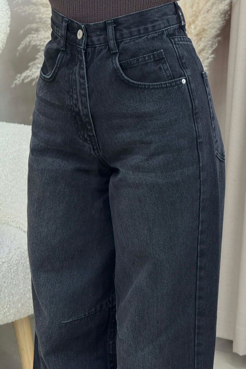 WIDE LEG BELTED WOMEN JEANS DARK GREY/GEE - 10