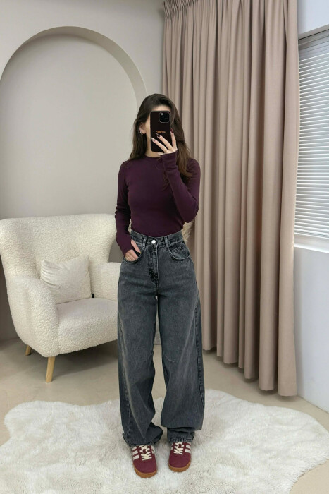 WIDE LEG BELTED WOMEN JEANS GREY/GRI - 2