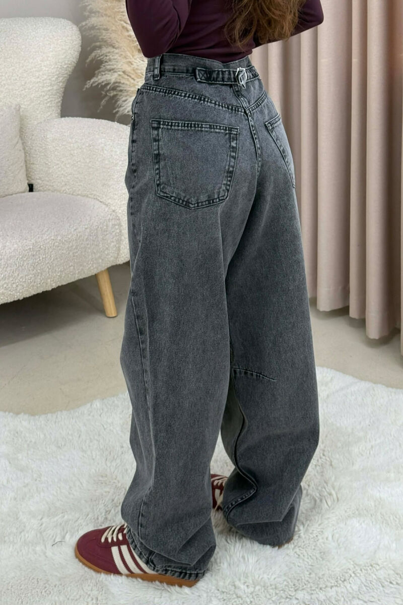 WIDE LEG BELTED WOMEN JEANS GREY/GRI - 3