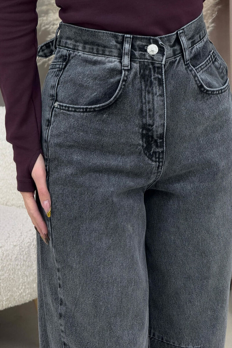 WIDE LEG BELTED WOMEN JEANS GREY/GRI - 4