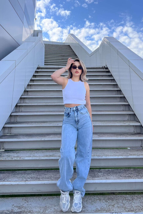 WIDE LEG BELTED WOMEN JEANS LIGHTBLUE/BZ 