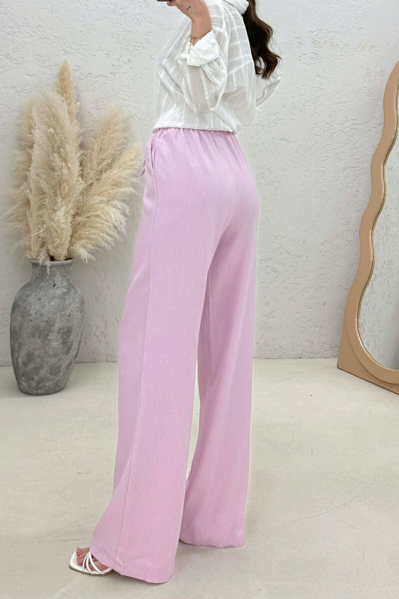 WIDE LEG ELASTIC WAIST LACING DETAIL WOMAN TROUSERS BABY PINK/ROZB - 2