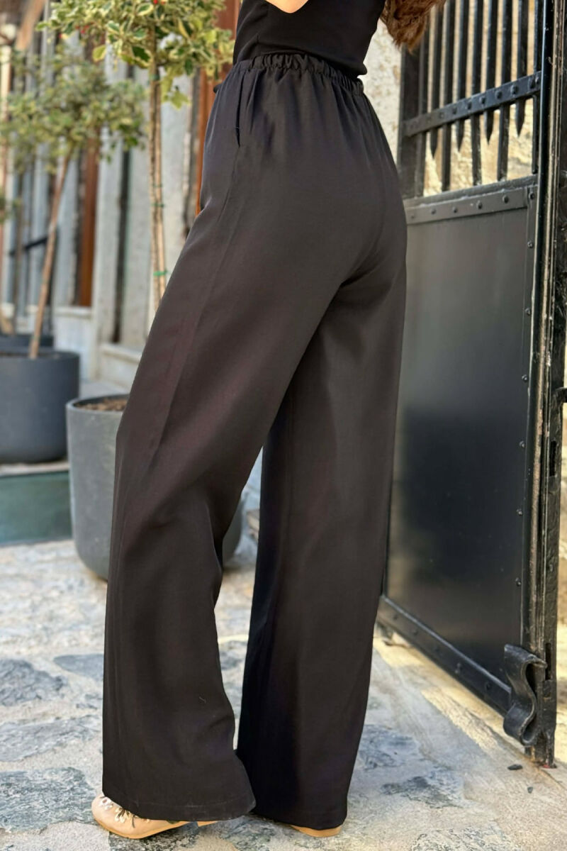 WIDE LEG ELASTIC WAIST LACING DETAIL WOMAN TROUSERS BLACK/ E ZEZE - 4