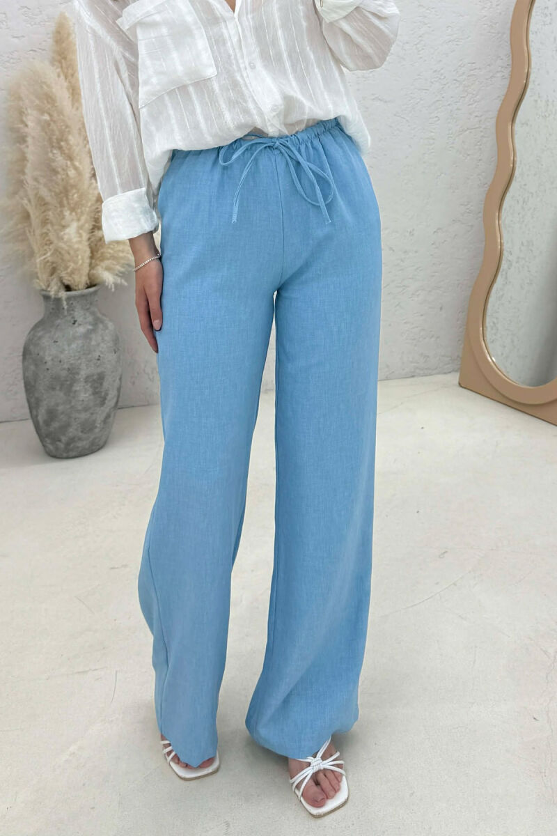 WIDE LEG ELASTIC WAIST LACING DETAIL WOMAN TROUSERS BLUE/BLU - 4