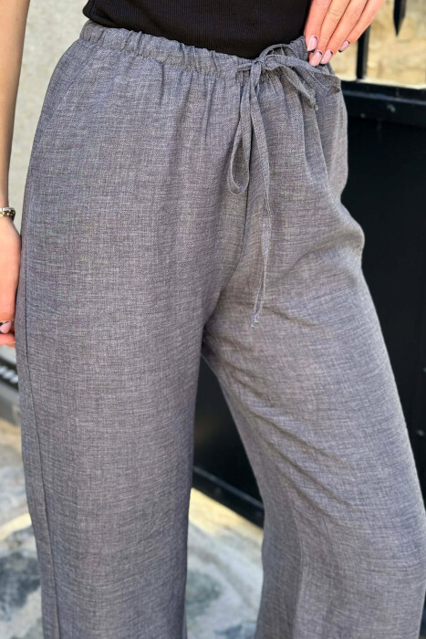 WIDE LEG ELASTIC WAIST LACING DETAIL WOMAN TROUSERS DARK GREY/GEE - 5
