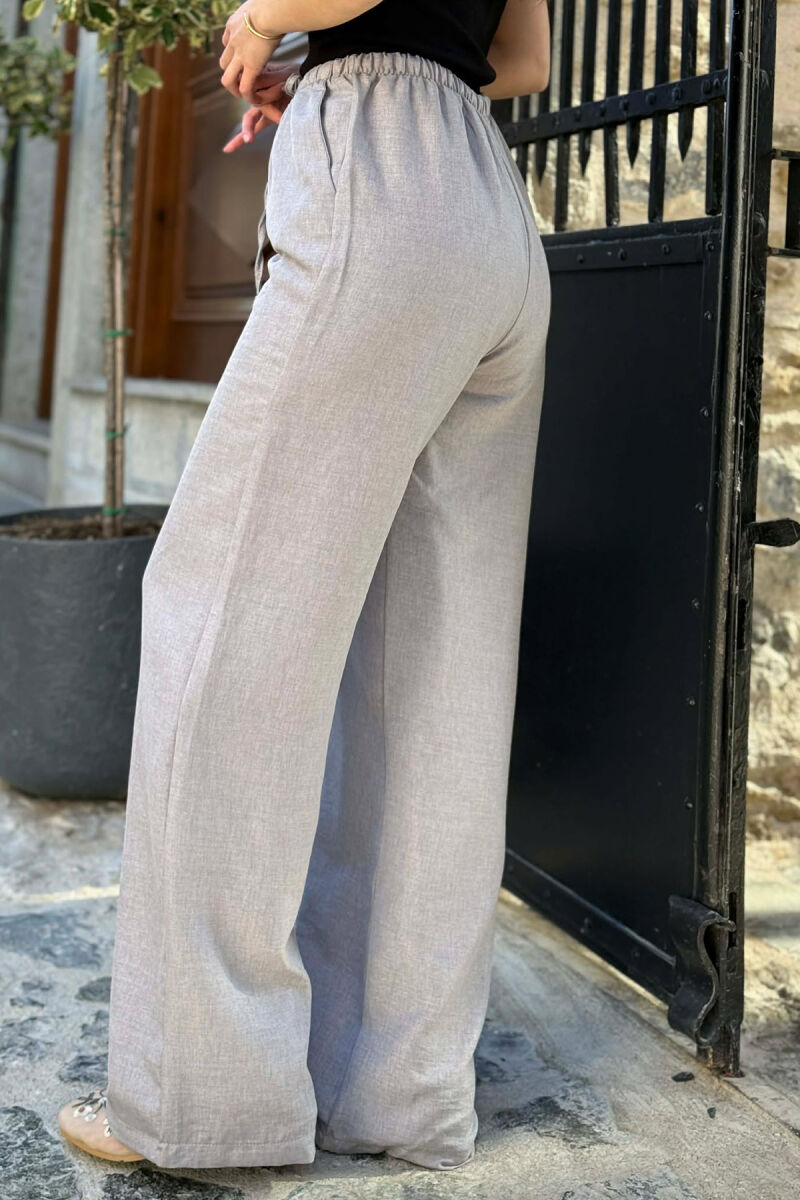 WIDE LEG ELASTIC WAIST LACING DETAIL WOMAN TROUSERS LIGHT GREY/GZ - 2