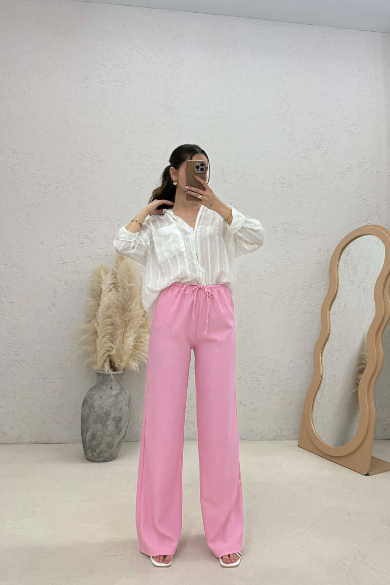 WIDE LEG ELASTIC WAIST LACING DETAIL WOMAN TROUSERS PINK/ROZE - 1