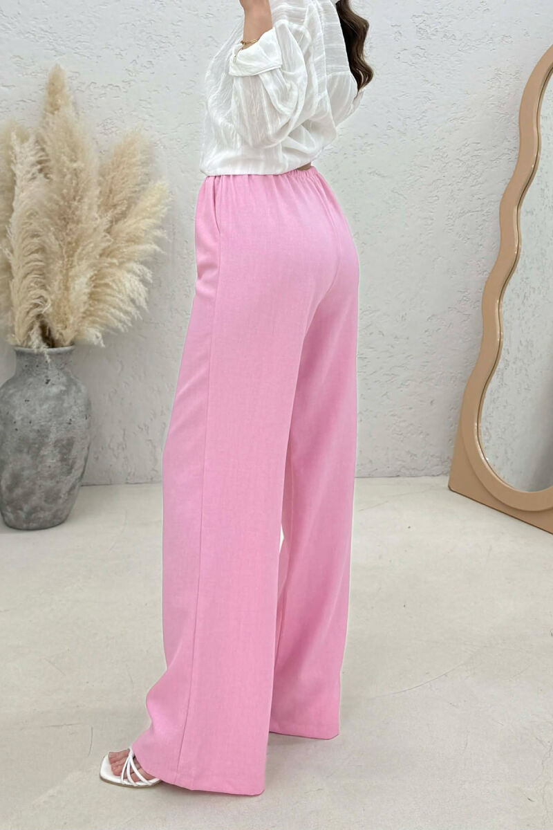 WIDE LEG ELASTIC WAIST LACING DETAIL WOMAN TROUSERS PINK/ROZE - 2