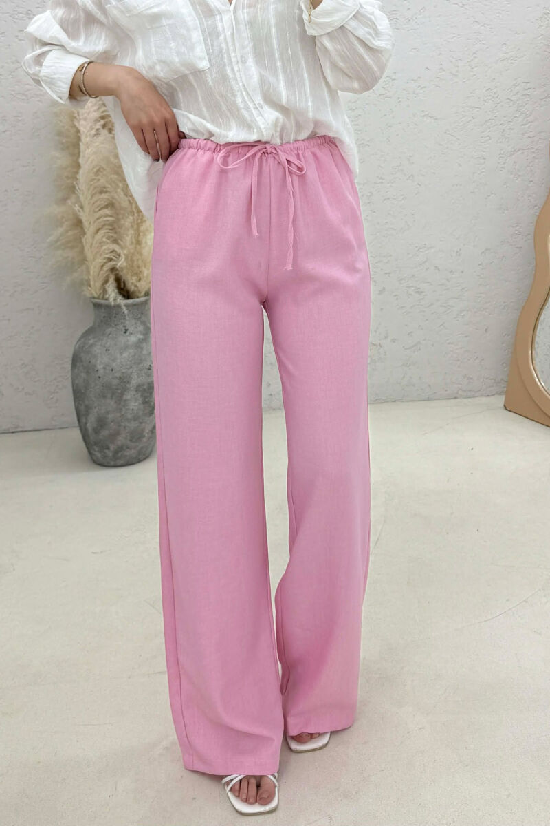 WIDE LEG ELASTIC WAIST LACING DETAIL WOMAN TROUSERS PINK/ROZE - 3