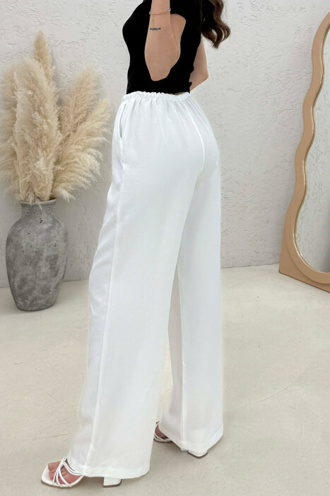 WIDE LEG ELASTIC WAIST LACING DETAIL WOMAN TROUSERS WHITE-E BARDHE - 2