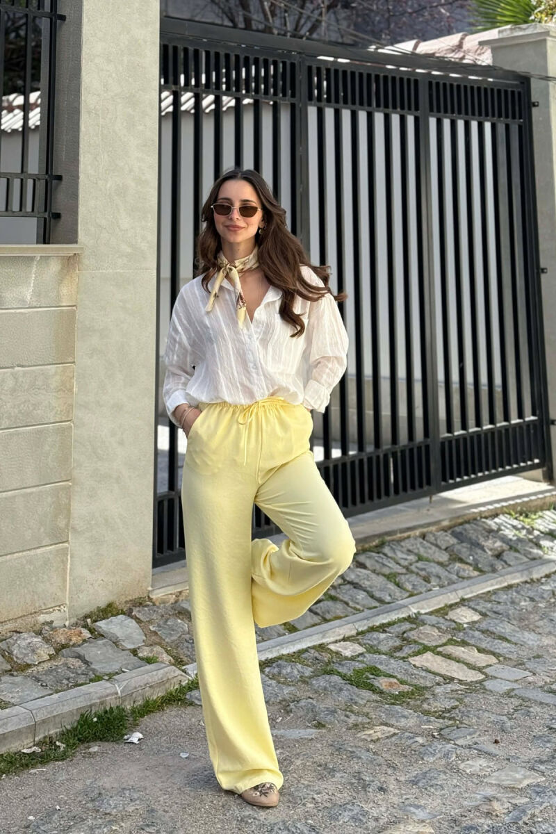 WIDE LEG ELASTIC WAIST LACING DETAIL WOMAN TROUSERS YELLOW/E VERDHE - 6