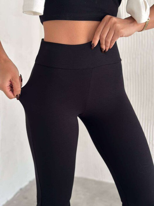 WIDE LEG EALSTIC WAIST WOMEN SWEATPANTS IN BLACK COLOR - 3