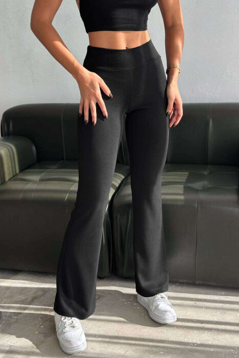 WIDE LEG EALSTIC WAIST WOMEN SWEATPANTS IN BLACK COLOR - 2