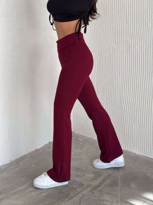 WIDE LEG EALSTIC WAIST WOMEN SWEATPANTS IN BURGUNDY COLOR - 3