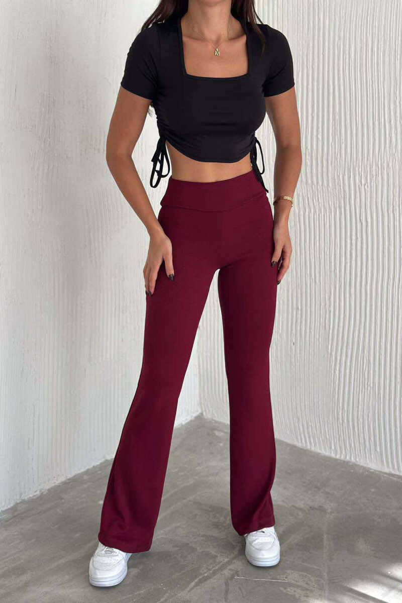 WIDE LEG EALSTIC WAIST WOMEN SWEATPANTS IN BURGUNDY COLOR - 2